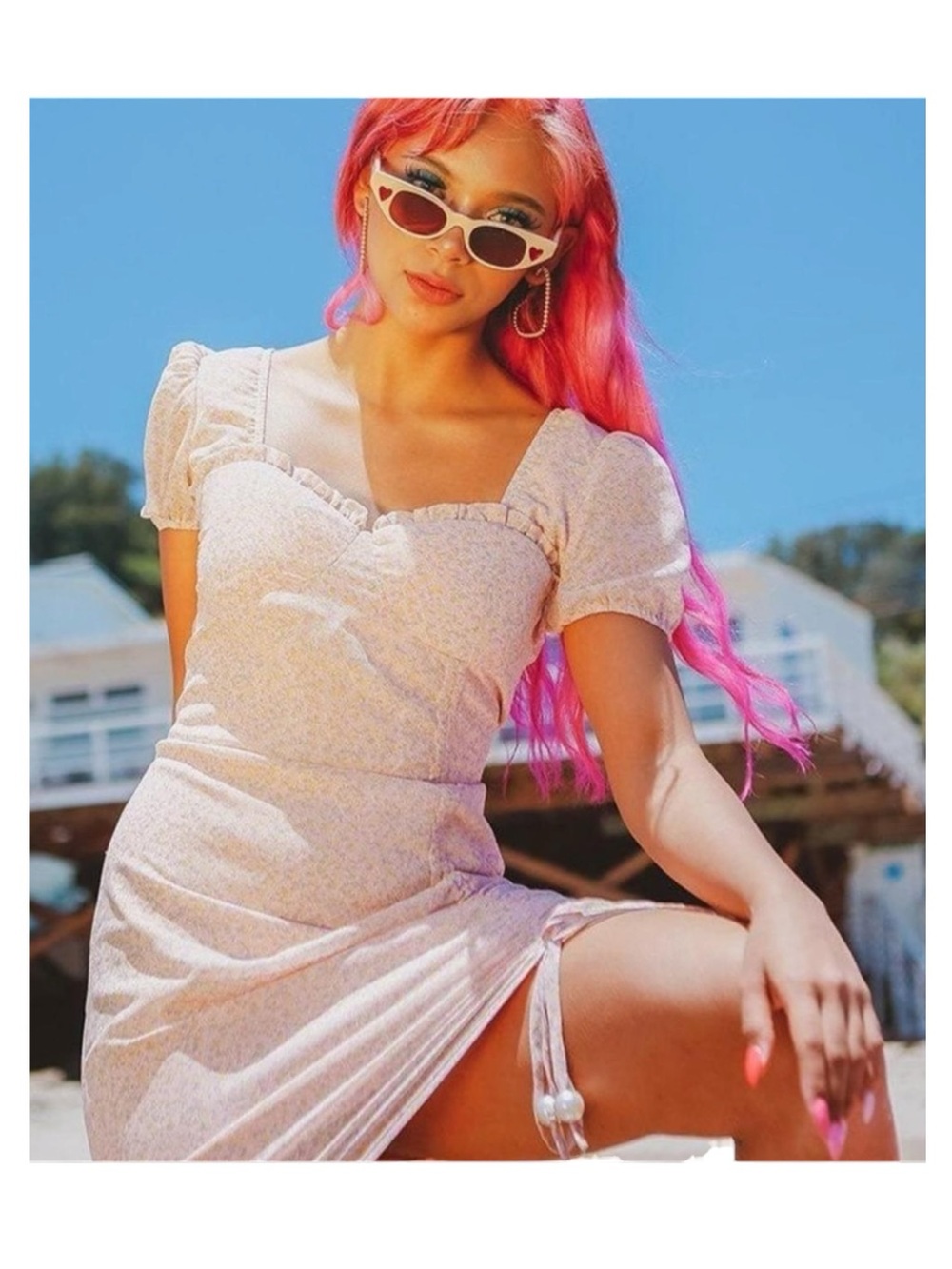 Valfré ☀︎︎ Mermaid Floral Print Chiffon Bustier Mini Ruched Dress ☀︎︎ Blush Pink - Picture 15 of 16